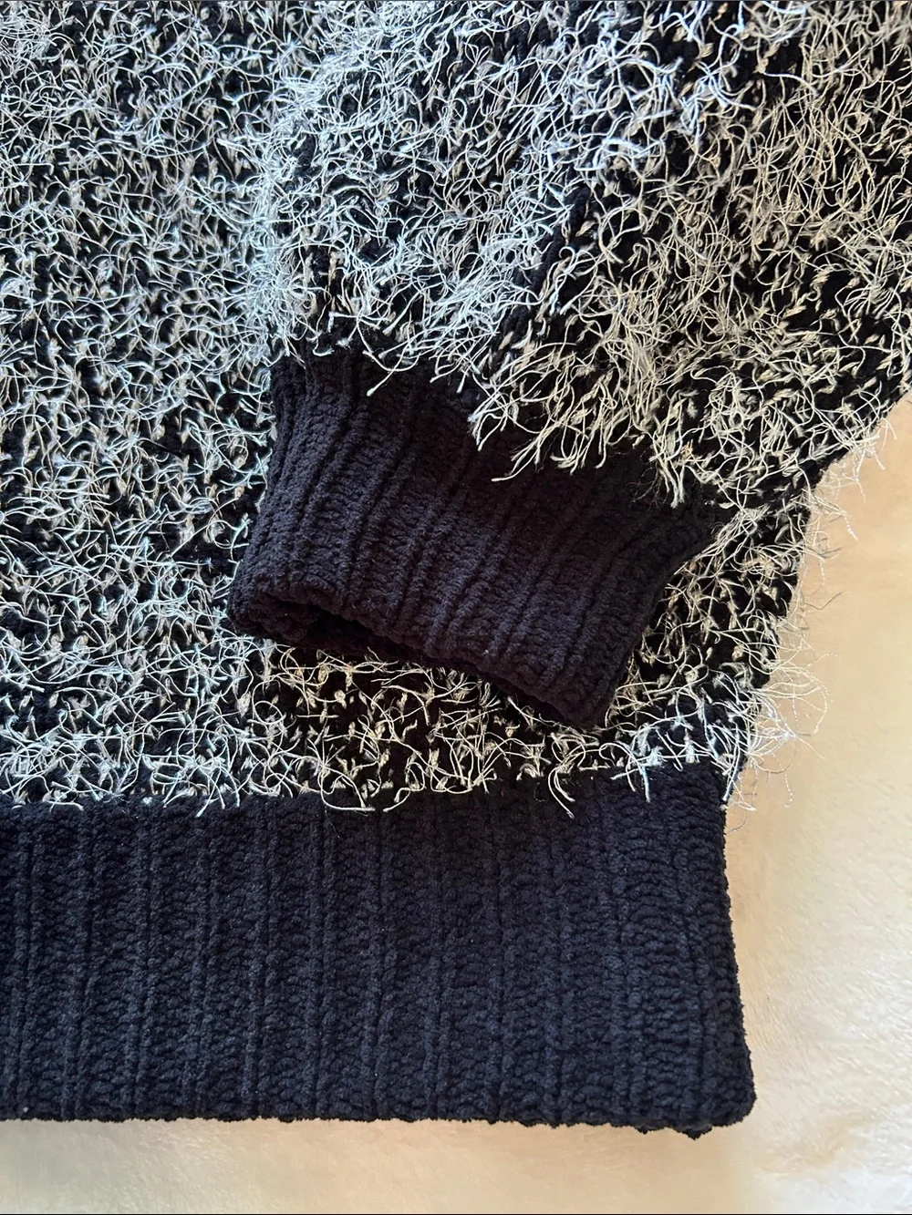 Altar'd State Contemporary  Black & White Fuzzy Crewneck Sweater Size L - Picture 8 of 9